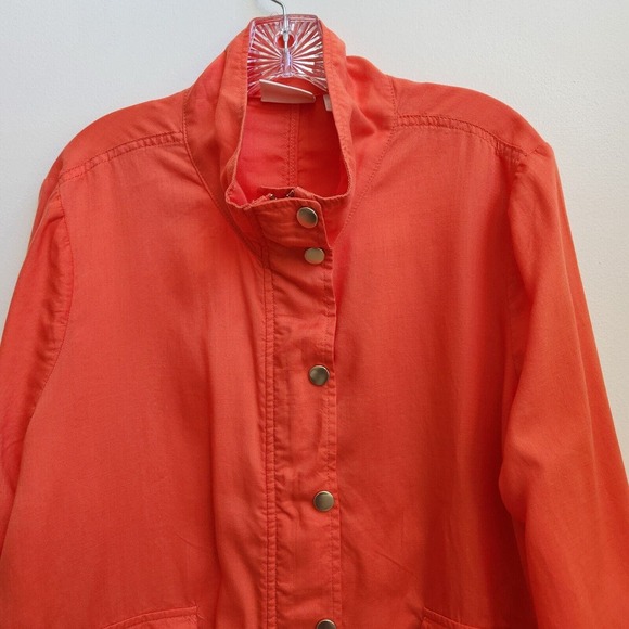 Chico’s Jacket Women’s Size 3 (XL) Lyocell Orange Full Zip Up Long Sleeve Snap - Picture 2 of 16